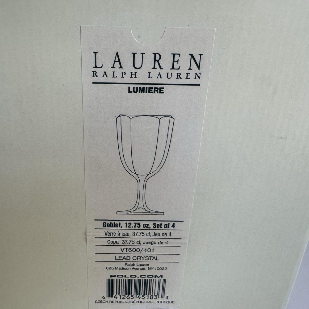 Ralph Lauren Lumiere Crystal Goblets, Etched LRL Set Of 4 RARE** - Picture 11 of 14